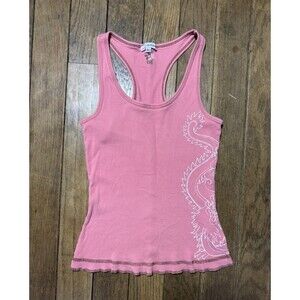 Vintage Y2K American Buddha Dragon Pink Ribbed Tanktop Womens Cyber Grunge